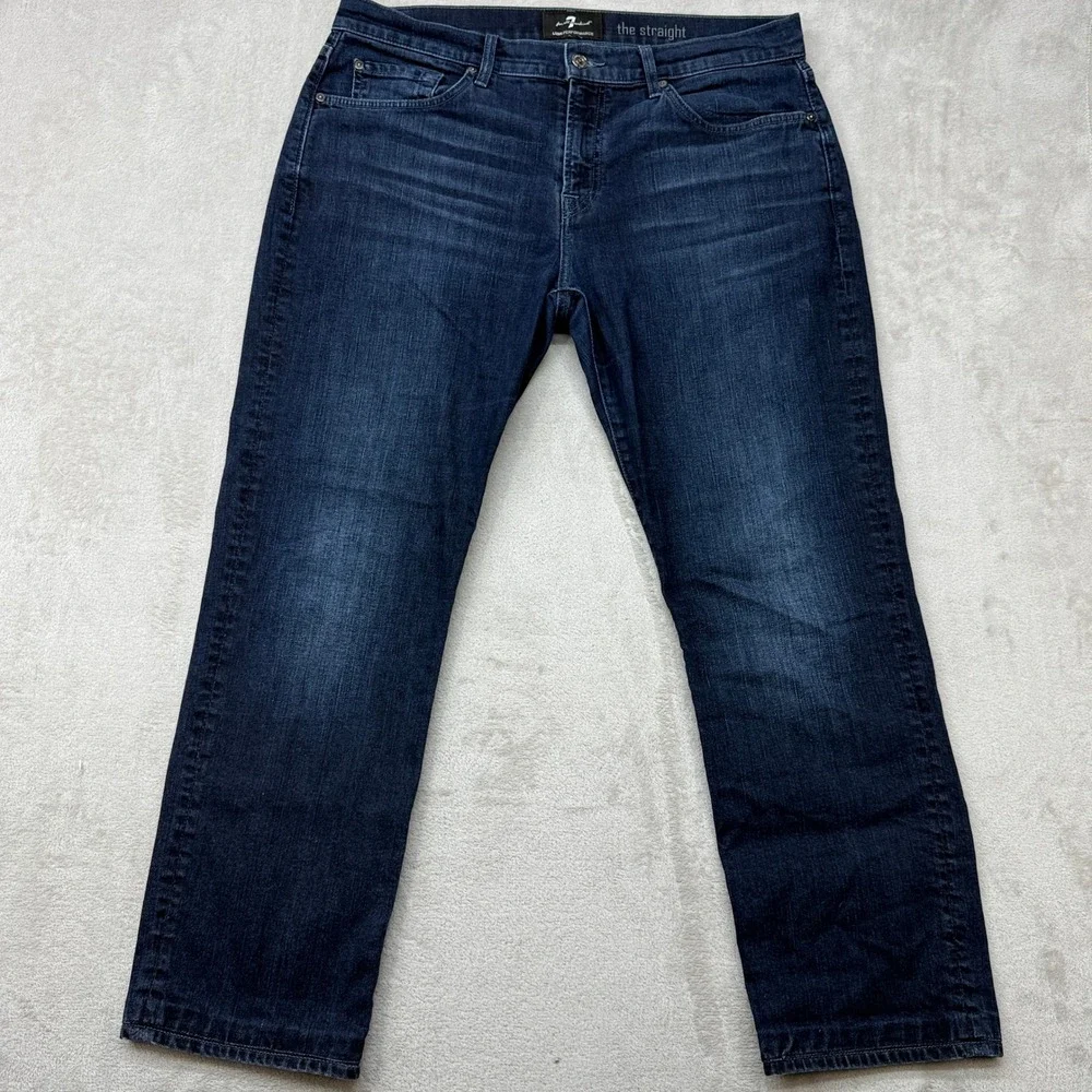 7 For All Mankind The Straight Jeans Mens 36x28 Dark Blue Luxe Performance Denim